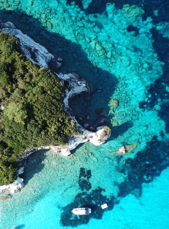 Vue aérienne de l'île de Paxos, Corfou, Grèce
