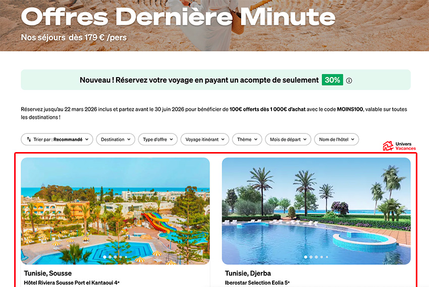 Capture d'écran du site Transavia Holidays