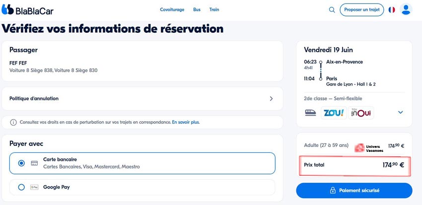 Capture d'écran du site BlaBlaCar
