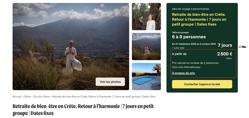Capture d'écran du site Evaneos